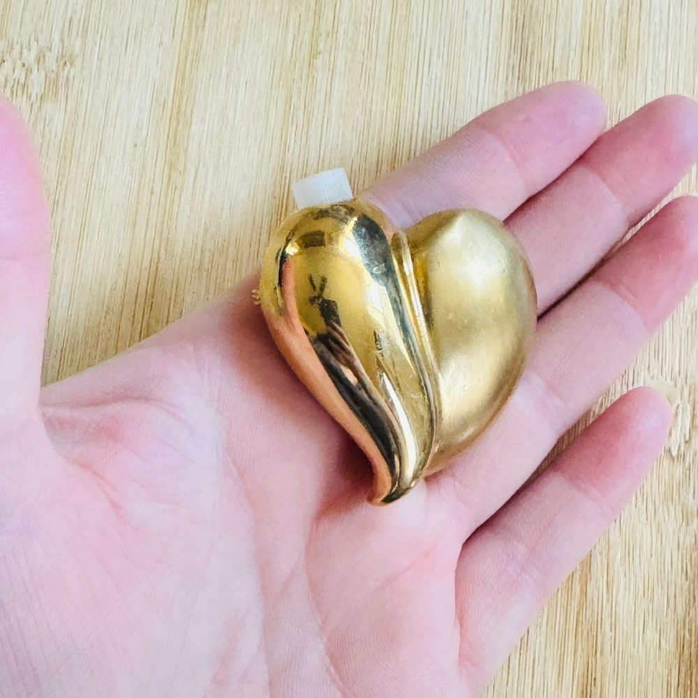 VTG Givenchy puffy heart Brooch Pin Perfume satin shiny gold Chunky Iconic 90s - Picture 3 of 6